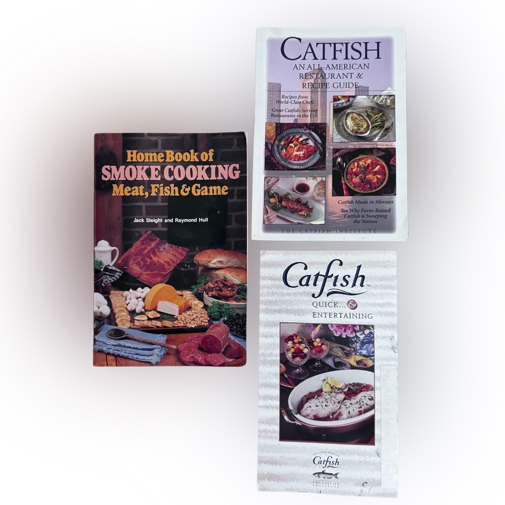 2 cookbooks -Catfish & Home Book of Smoke Cooking Meat 🥩 , Fish 🎣 ,& Game